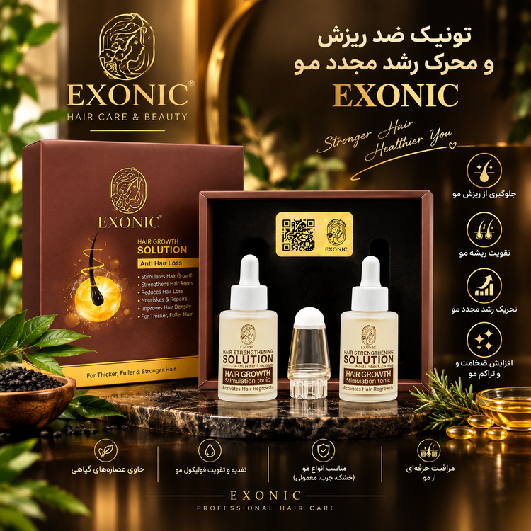 تونیک ضد ریزش Exonic و محرک رشد مجدد مو به همراه اپلیکاتور